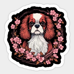 King Charles Spaniel with Cherry Blossom flowers Sticker